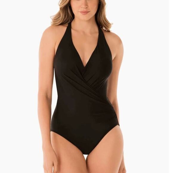 Miraclesuit Wrapsody One Piece Black Women's Size 10 - Picture 1 of 8